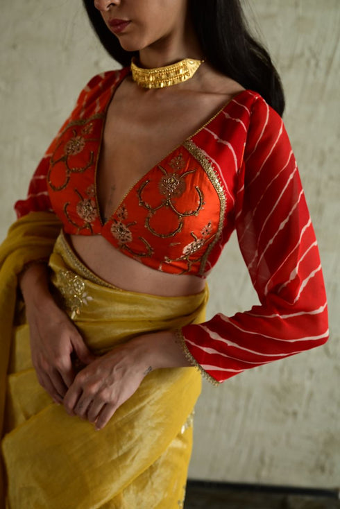 Madhuri orange choli sleeve blouse