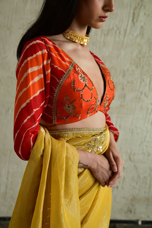 Madhuri orange choli sleeve blouse