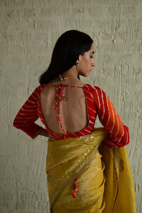 Madhuri orange choli sleeve blouse