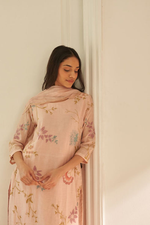 Magnolia applique embroidered kurta set