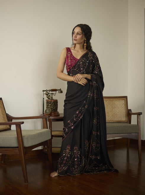 Maitreyi black cocktail sari