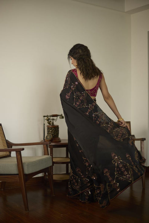 Maitreyi black cocktail sari