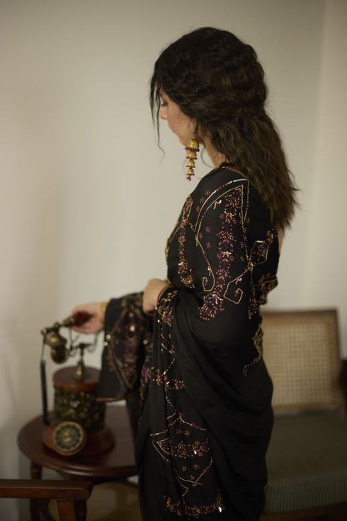 Maitreyi black cocktail sari