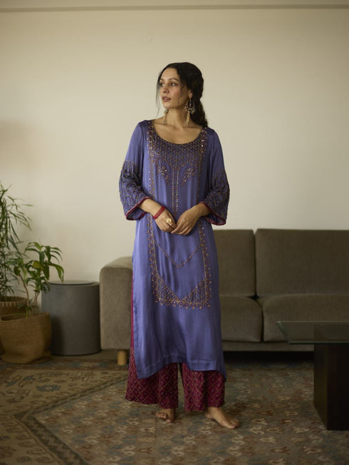 Maitreyi purple diya kurta set
