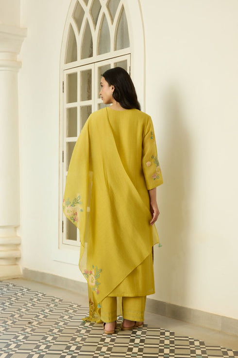 Marigold floral applique kurta set