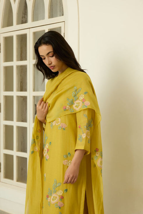 Marigold floral applique kurta set