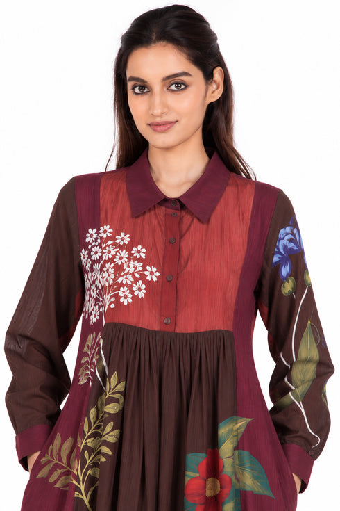 Maroon floral embroidered dress
