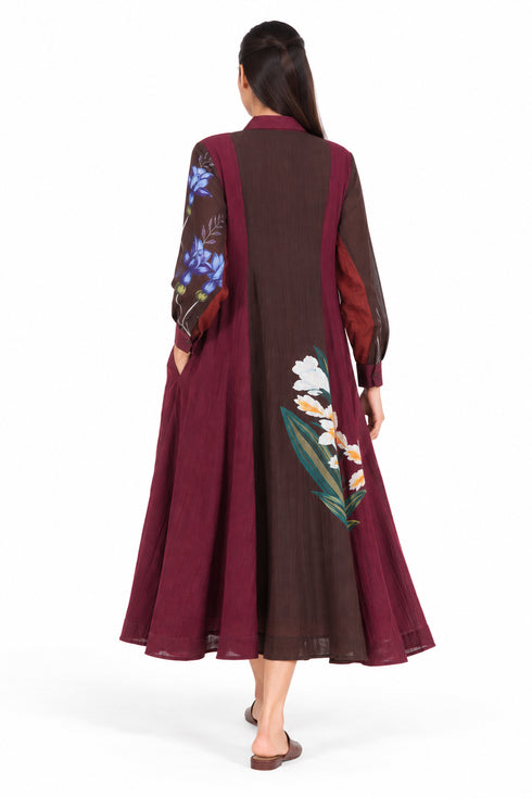 Maroon floral embroidered dress