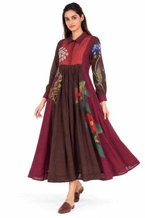 Maroon floral embroidered dress