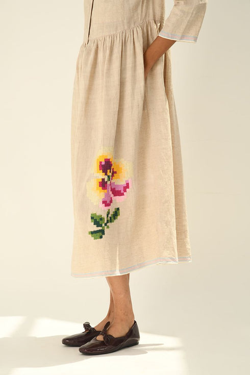 Massiana beige embroidered dress