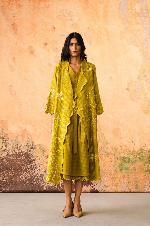 Mavi leaf green jacket with top and skirt