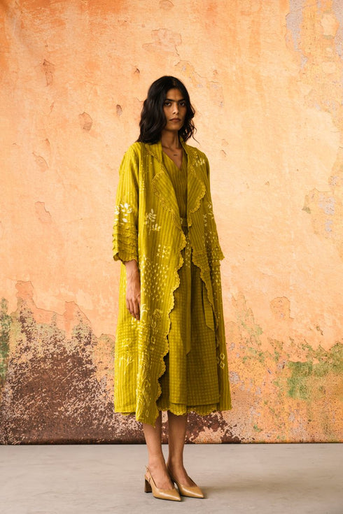 Mavi leaf green jacket with top and skirt
