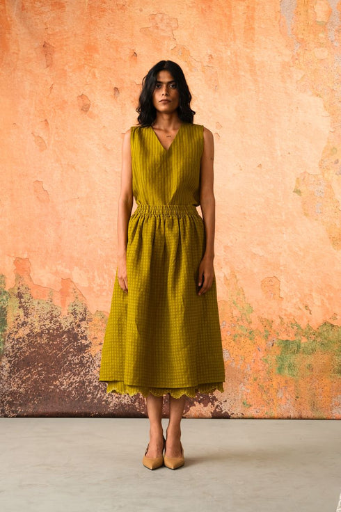 Mavi leaf green jacket with top and skirt