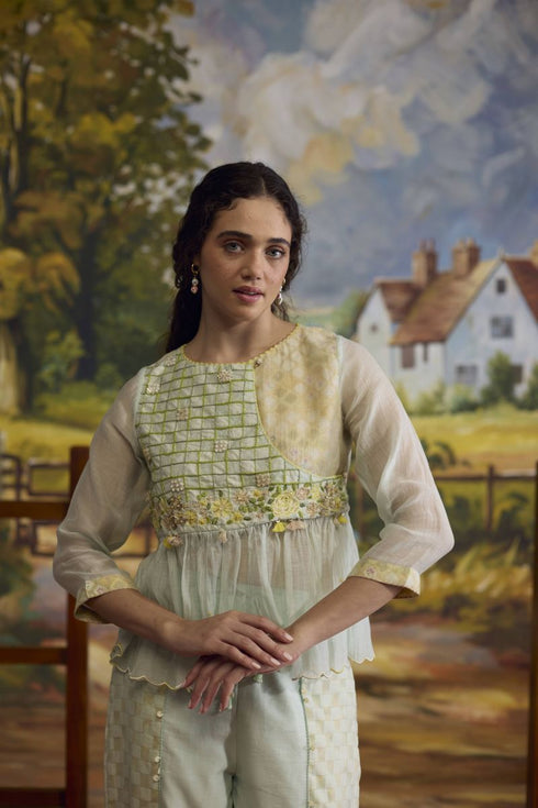 Meadow pista green chanderi top