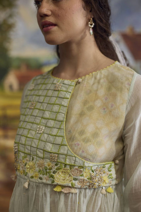 Meadow pista green chanderi top