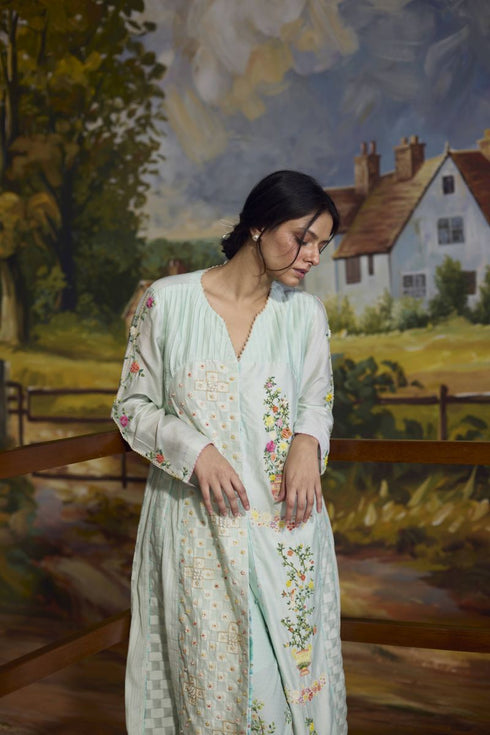 Meadow pista green embroidered tunic