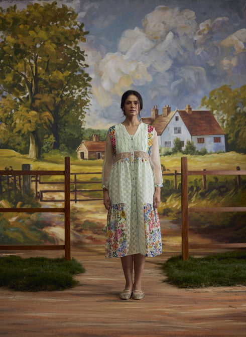 Meadow pista green floral checkered dress