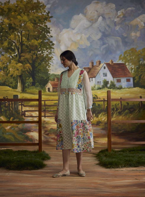 Meadow pista green floral checkered dress