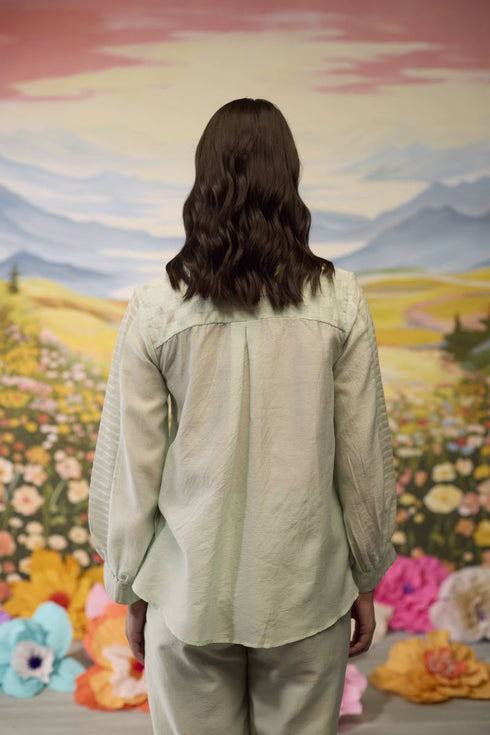 Meadow pista green floral embroidered shirt