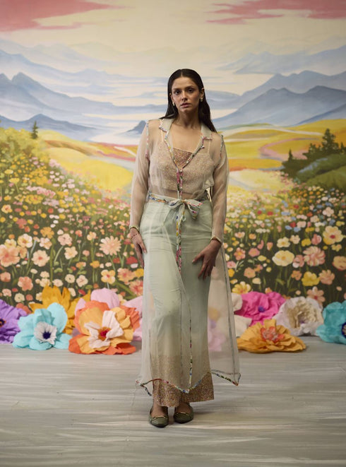 Meadow pista green organza jacket