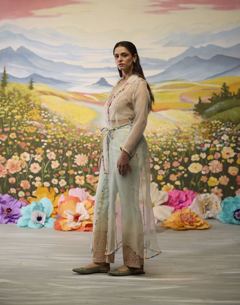 Meadow pista green organza jacket