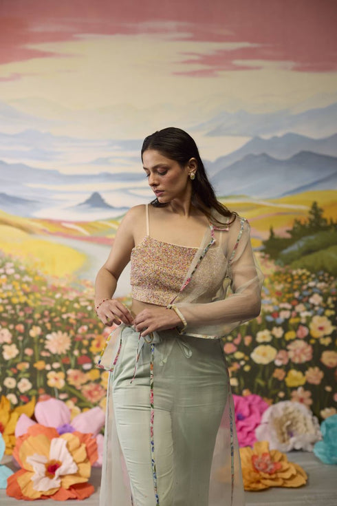 Meadow pista green organza jacket