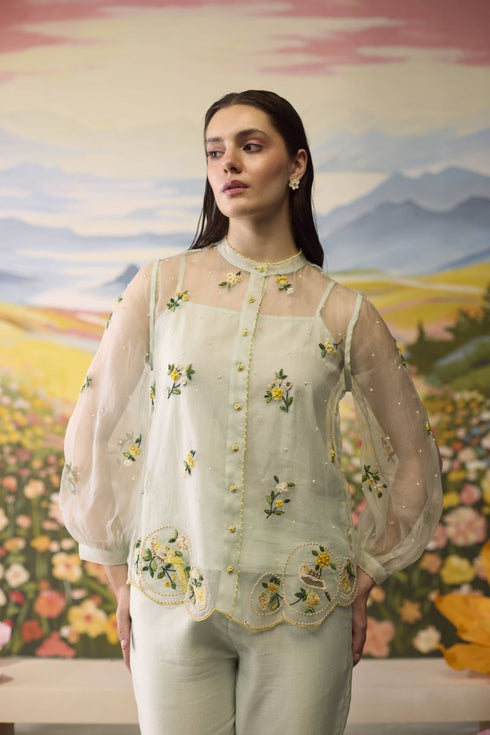 Meadow pista green organza shirt