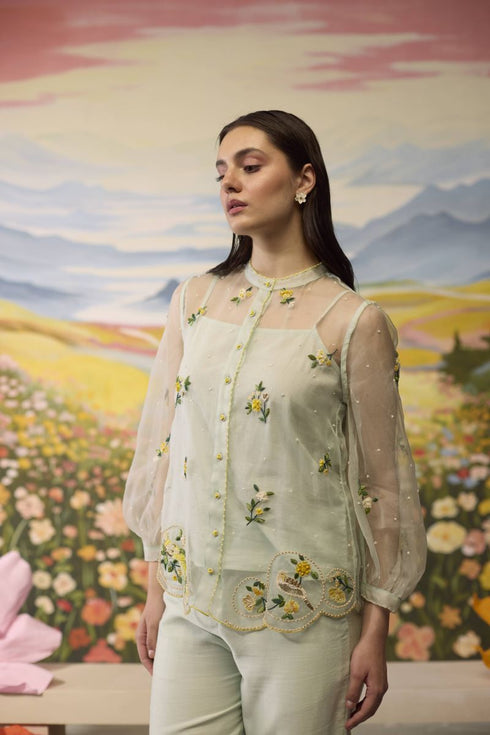 Meadow pista green organza shirt