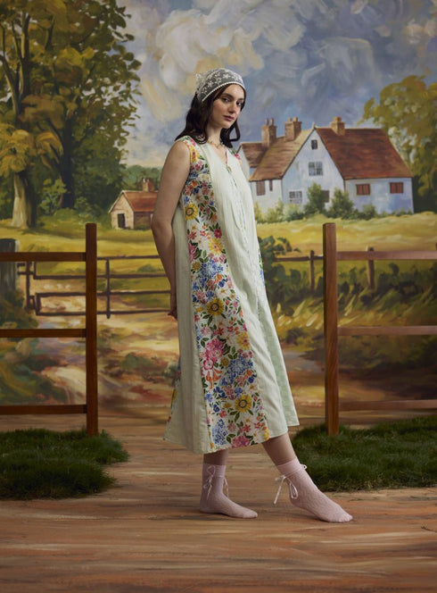 Meadow pista green panelled floral dress