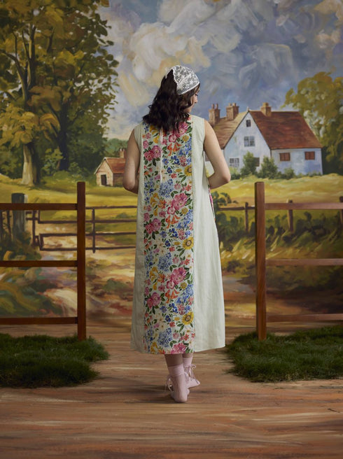 Meadow pista green panelled floral dress