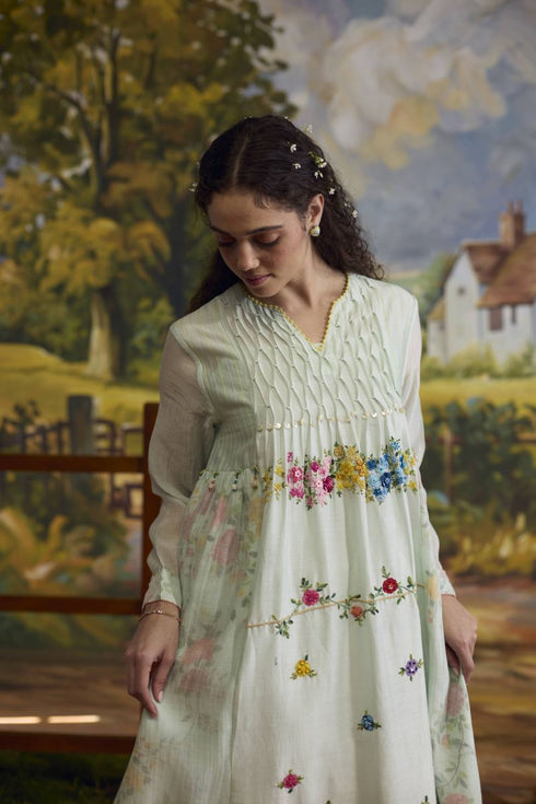 Meadow pista green smocked dress