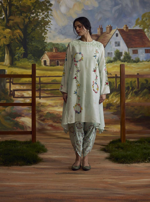 Meadow pista green smocked kurta