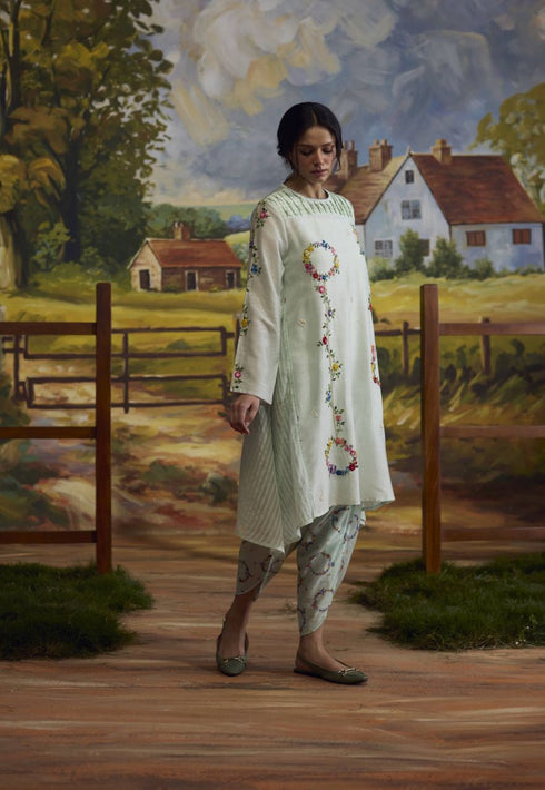 Meadow pista green smocked kurta