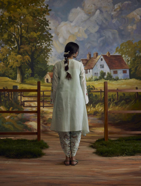 Meadow pista green smocked kurta