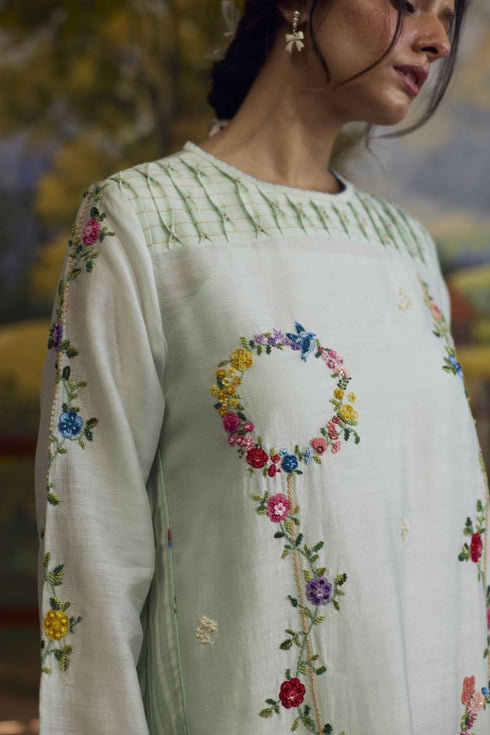 Meadow pista green smocked kurta