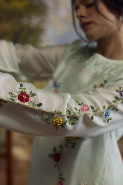 Meadow pista green smocked kurta