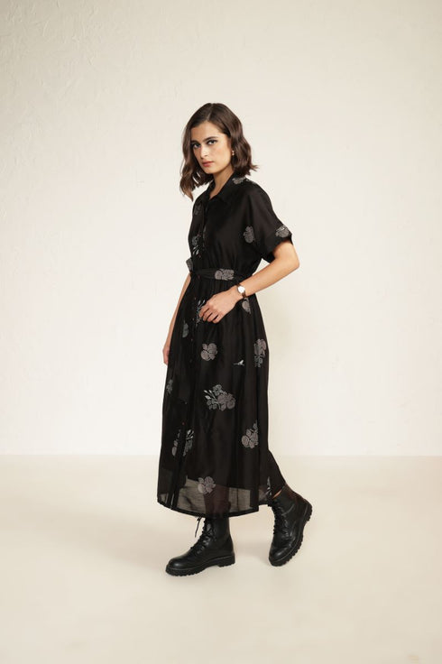 Meadows black drop shoulder dress