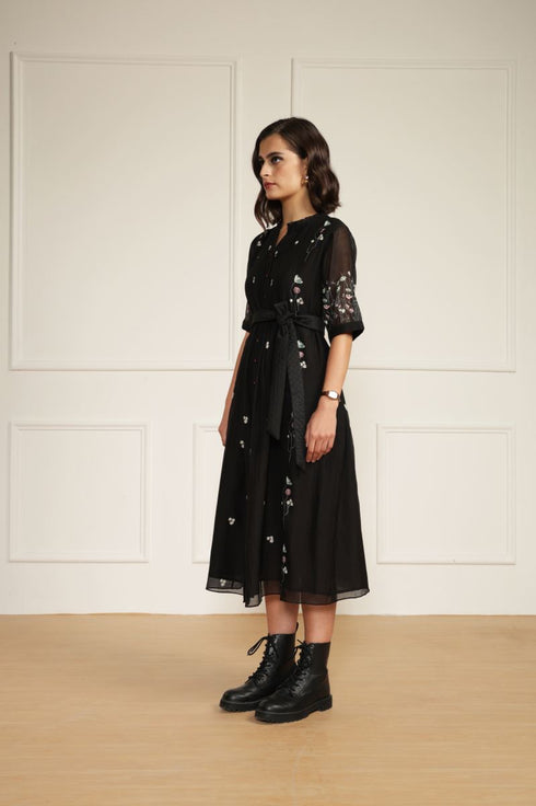 Meadows black pleated dress