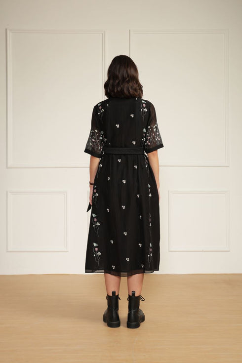 Meadows black pleated dress