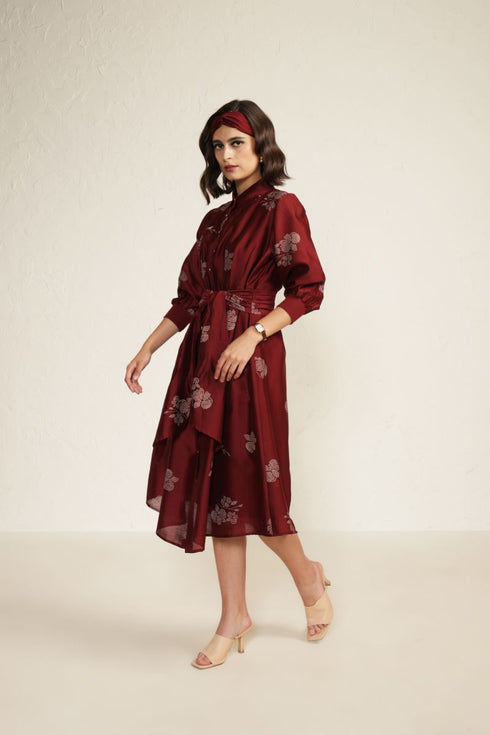 Meadows burgandy tie-up dress