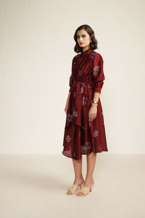 Meadows burgandy tie-up dress