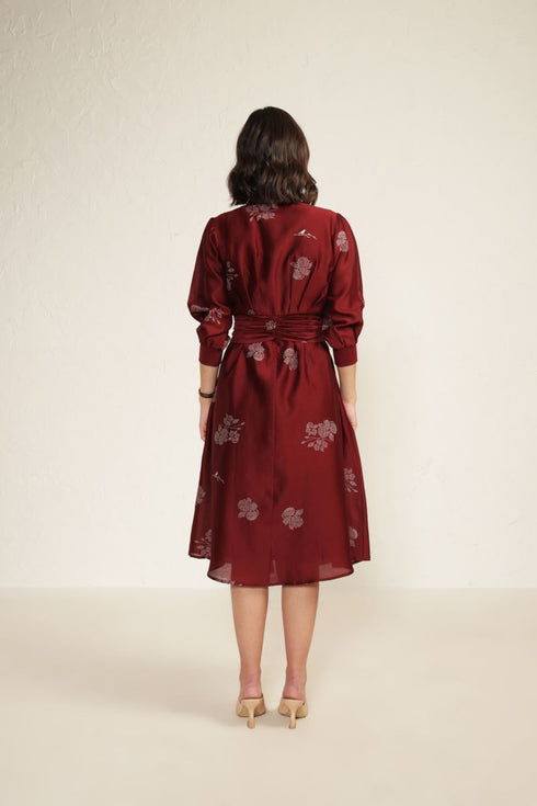 Meadows burgandy tie-up dress
