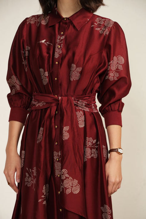 Meadows burgandy tie-up dress