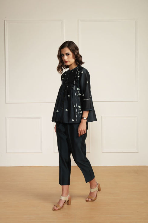 Meadows indigo top with straight pants