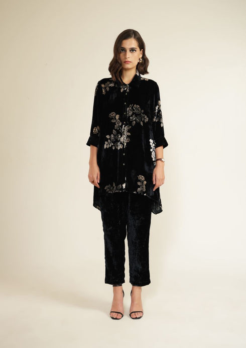 Meadows indigo velvet shirt with straight pants