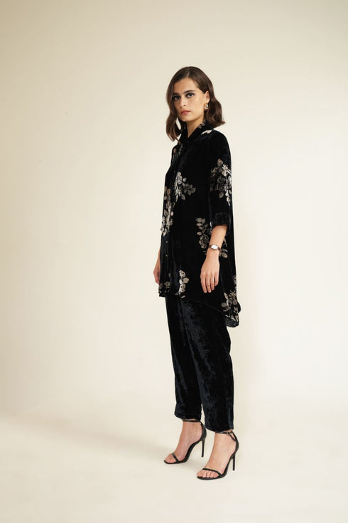 Meadows indigo velvet shirt with straight pants