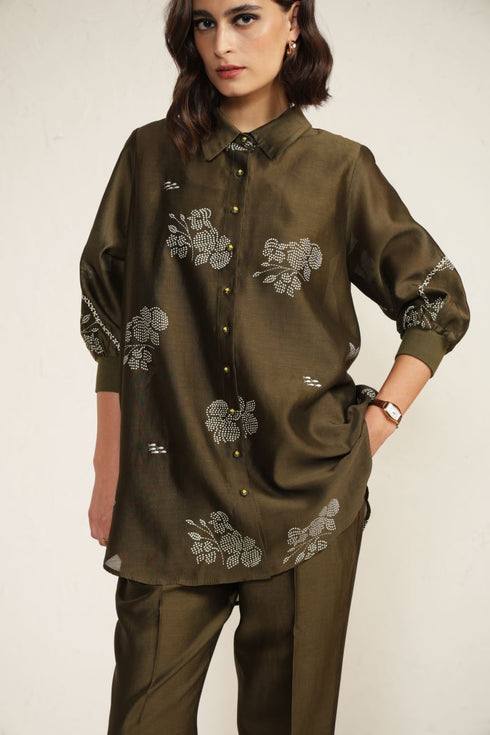 Meadows olive shirt with straight pants