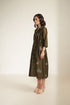 Meadows olive side gather shirt dress