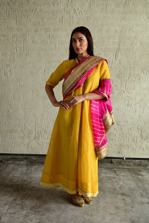 Meera yellow sashiko dress