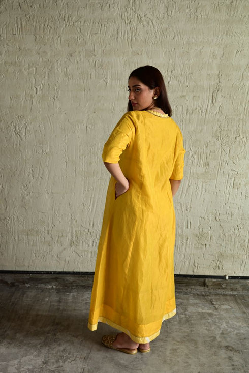 Meera yellow sashiko dress